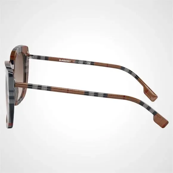 New Burberry Sunglasses Brown Check Square Frames Gradient Lens w/ Case BURBERRY